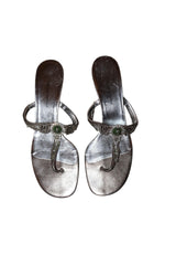 Dolce & Gabbana silver mules with rhinestones, D&G logo and green stone (38.5)