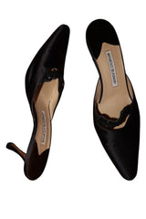 Manolo Blahnik black satin mules with flower details (39)