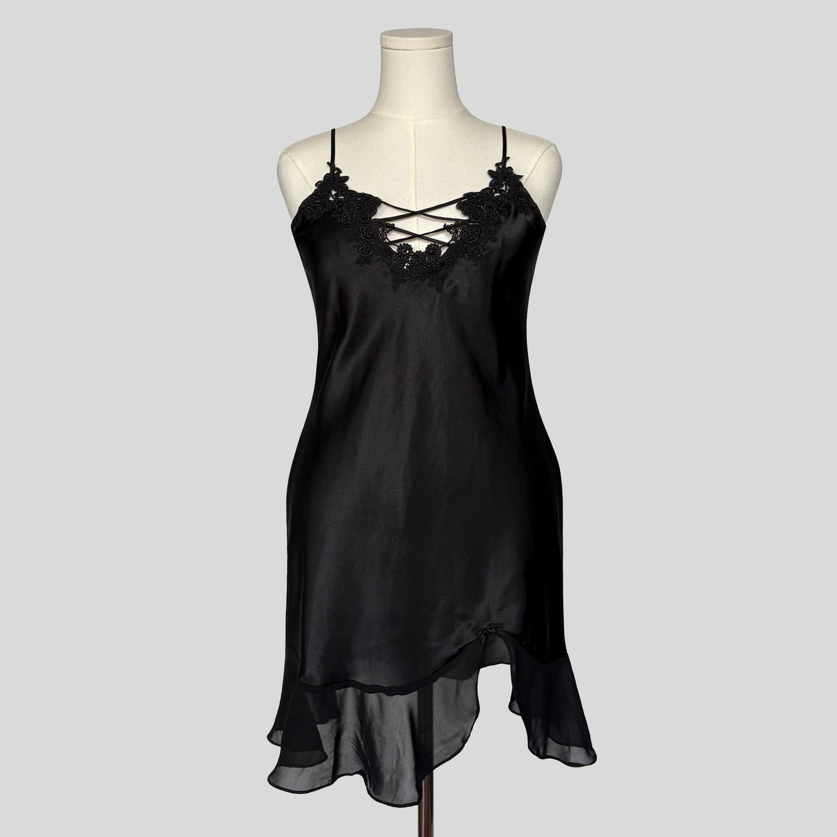 Silky lace trim slip dress