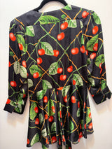 Vintage John Galliano Black Silk Blouse with Cherry Details - Fall/Winter 2003 - size small