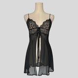 Sheer split front chemise in black