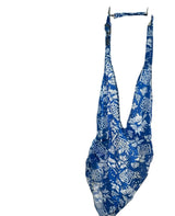 Dior surf print halter one-piece swimsuit with silver hardware from Spring 2004 Surf Chick collection by John Galliano size40