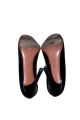 Alaïa black patent leather peep toe heels with bow detail (38)