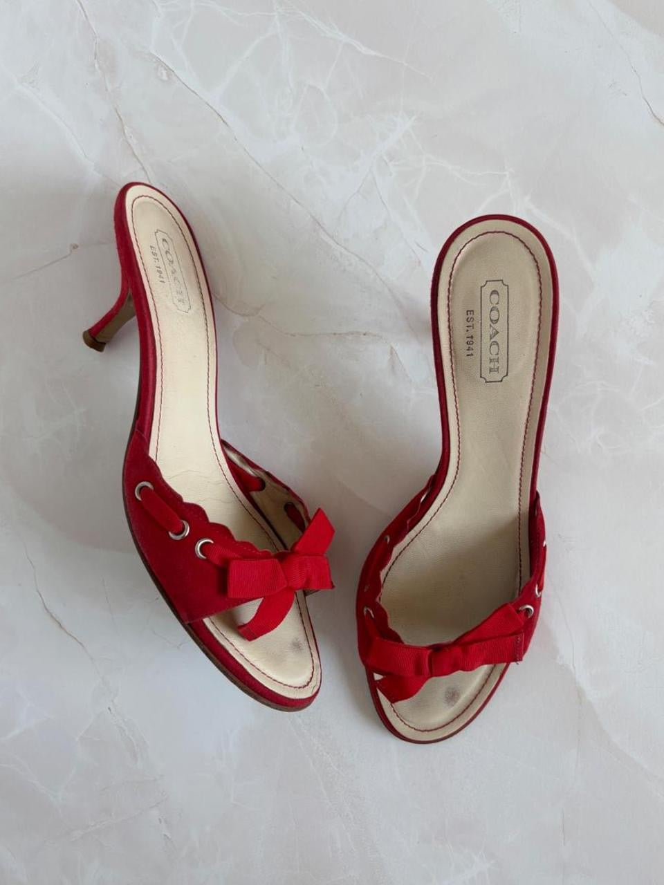 Coach US 11 Red Bow Suede Velvet Heel