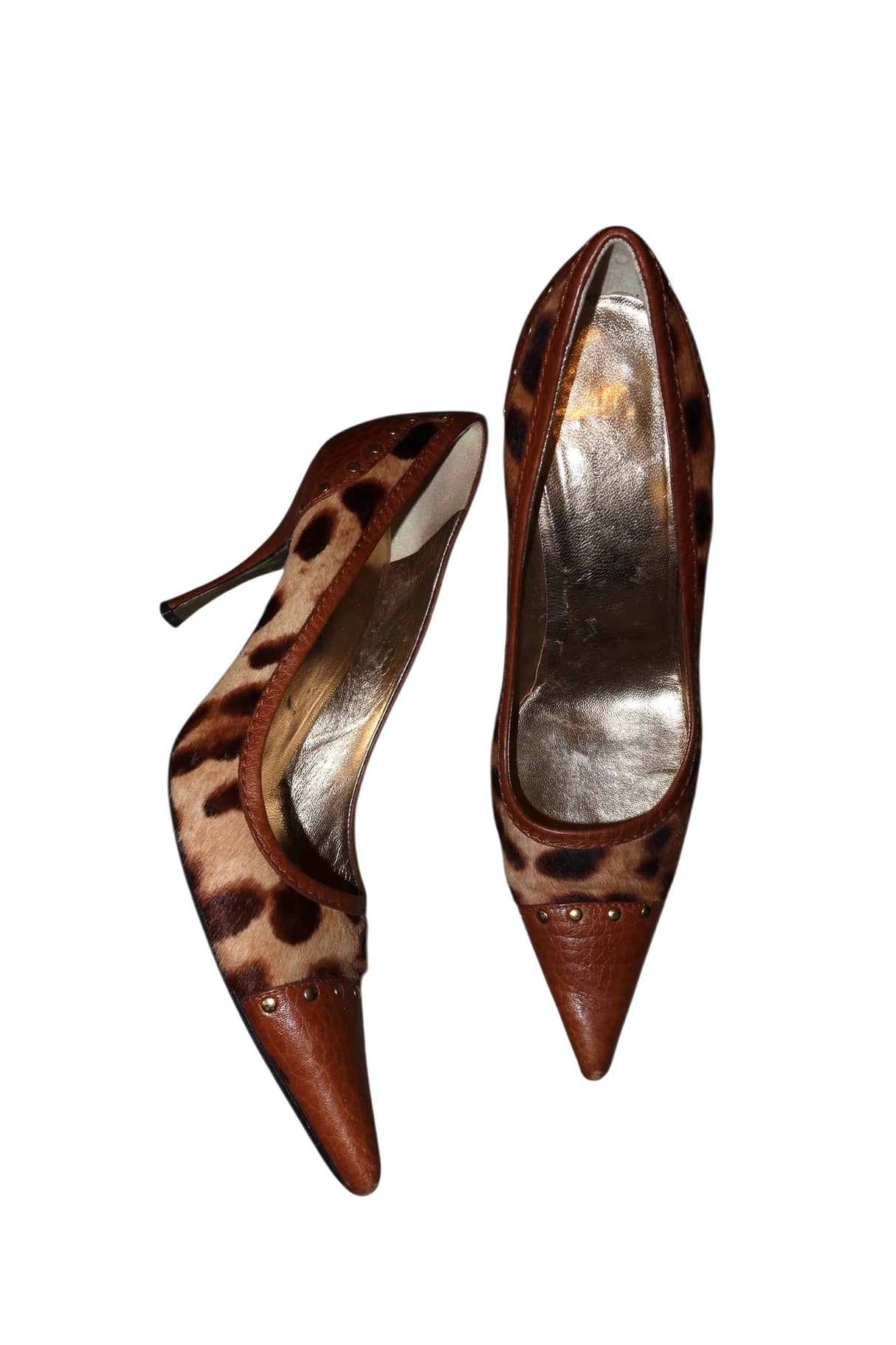 Dolce & Gabbana cheetah ponyhair and tan leather heels (37.5)