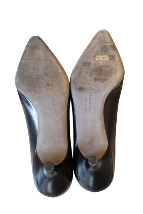 Salvatore Ferragamo black kitten heels with logo detail (6.5)