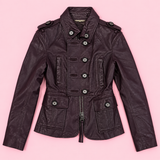 Deep Plum Leather Military Jacket