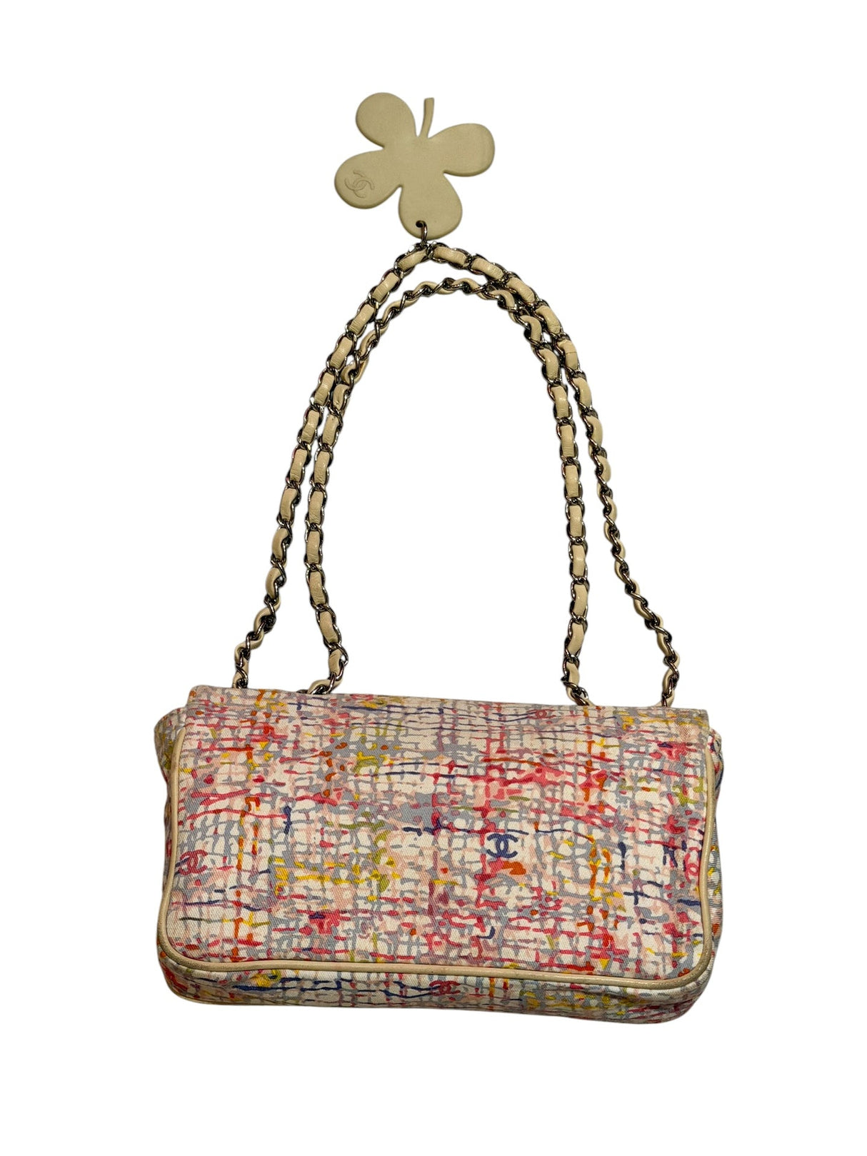 Chanel canvas watercolor clover flap bag