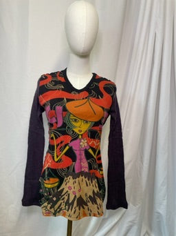 Custo Barcelona Graphic Print Crochet Long Sleeve Top