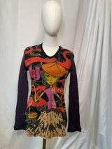 Custo Barcelona Graphic Print Crochet Long Sleeve Top