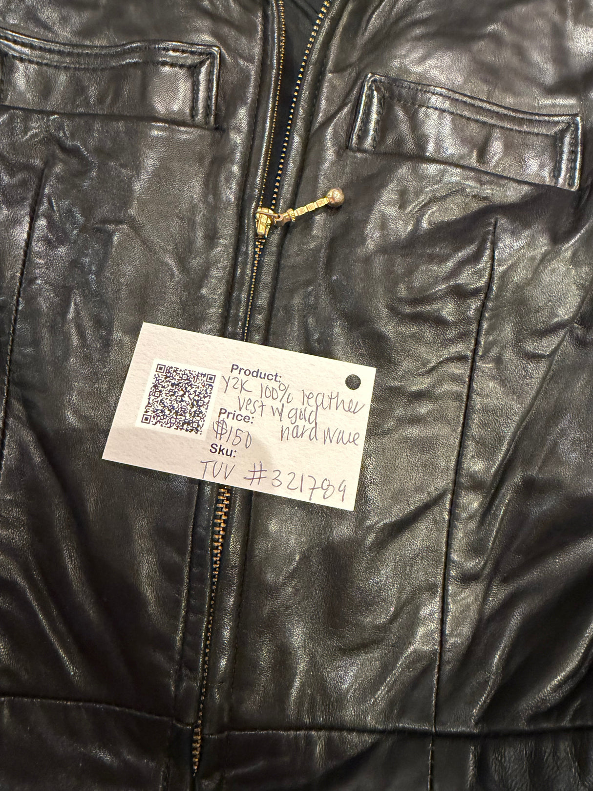Y2K 100% leather vest gold hardware TUV #321789