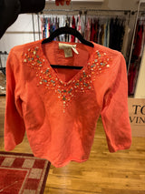 Coral cotton sweater with beaded details