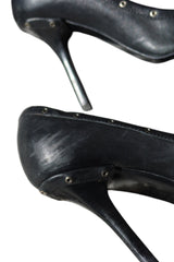 Dior black leather heels with iconic D buckle chain embellishment (36.5)