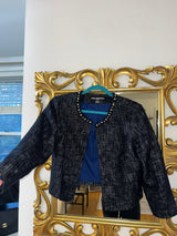 Karl Lagerfeld tweed blazer with pearl detail at collar