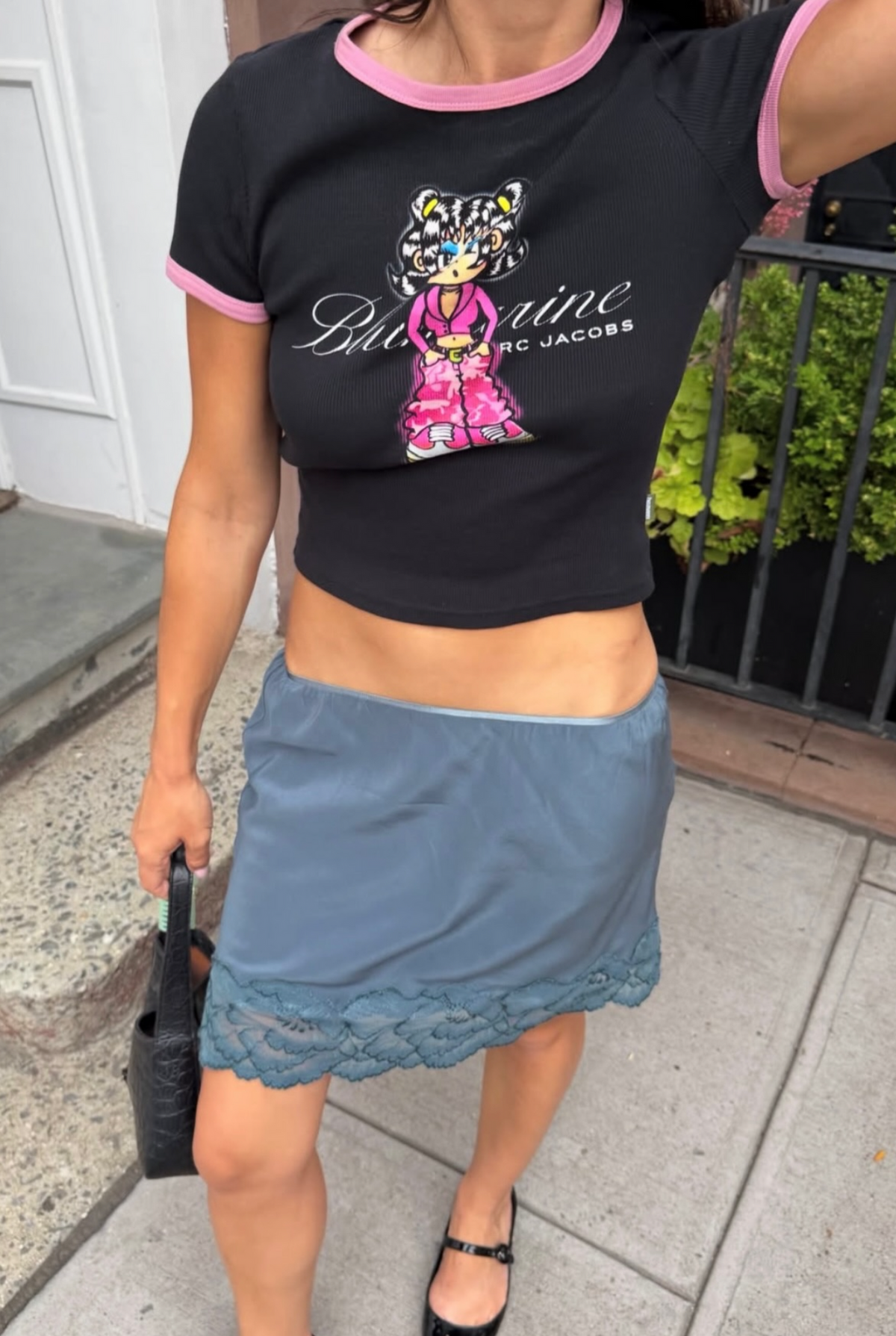 Marc Jacobs x Blumarine Heaven collab character black shirt with pink trim sku tuv #27