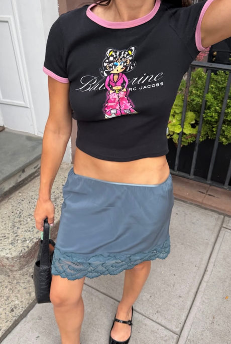 Marc Jacobs x Blumarine Heaven collab character black shirt with pink trim sku tuv #27