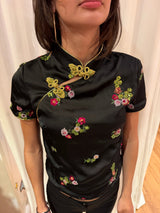 Black tang style top with floral details tuv #125678