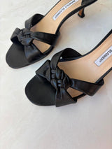 Manolo Blahnik EU 39.5 Black Leather Braided Knot Kitten Heel Sandal