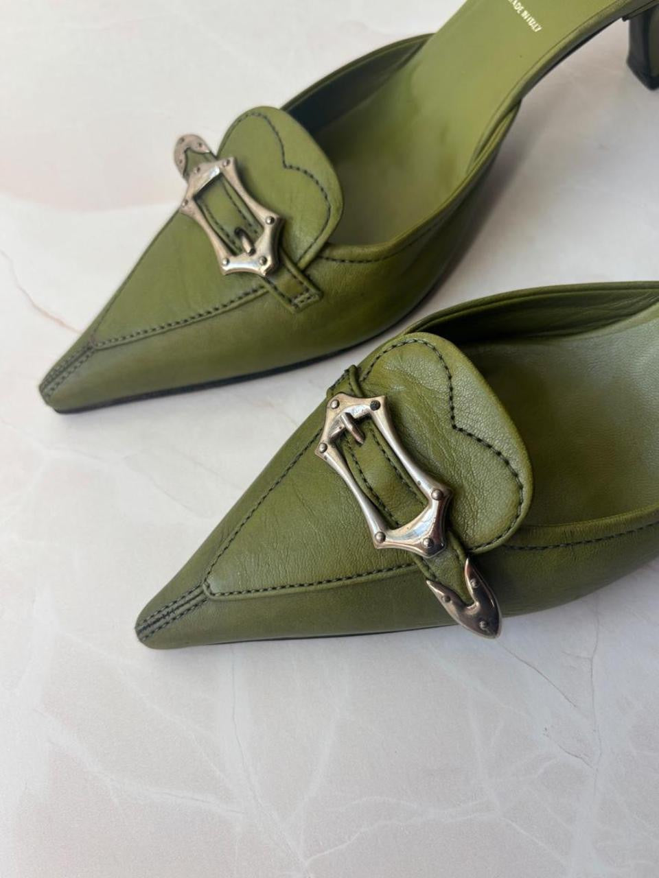 Prada EU 36 Olive Green Leather Pointed-toe Mule