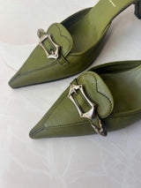 Prada EU 36 Olive Green Leather Pointed-toe Mule