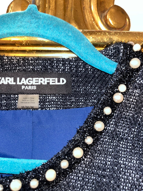 Karl Lagerfeld tweed blazer with pearl detail at collar