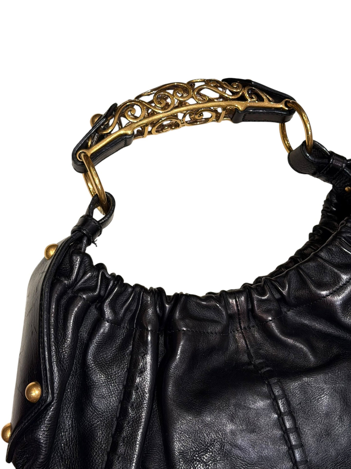 Yves Saint Laurent black Mombasa hobo bag with ornate gold metal handle