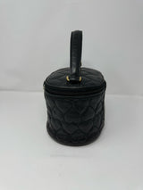 Moschino Black Leather Oval Quilted Heart Vanity Bag