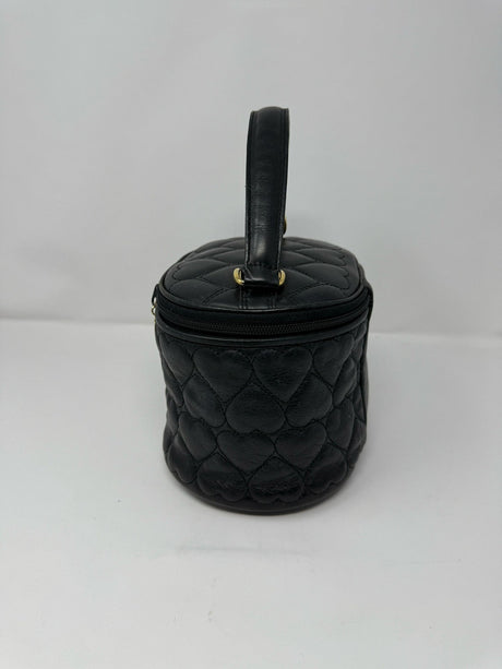 Moschino Black Leather Oval Quilted Heart Vanity Bag