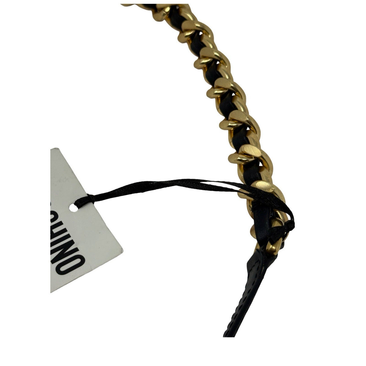 Moschino Gold Metal Chain Black Leather Belt