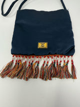 Moschino Navy Satin Beaded Button Crossbody Bag