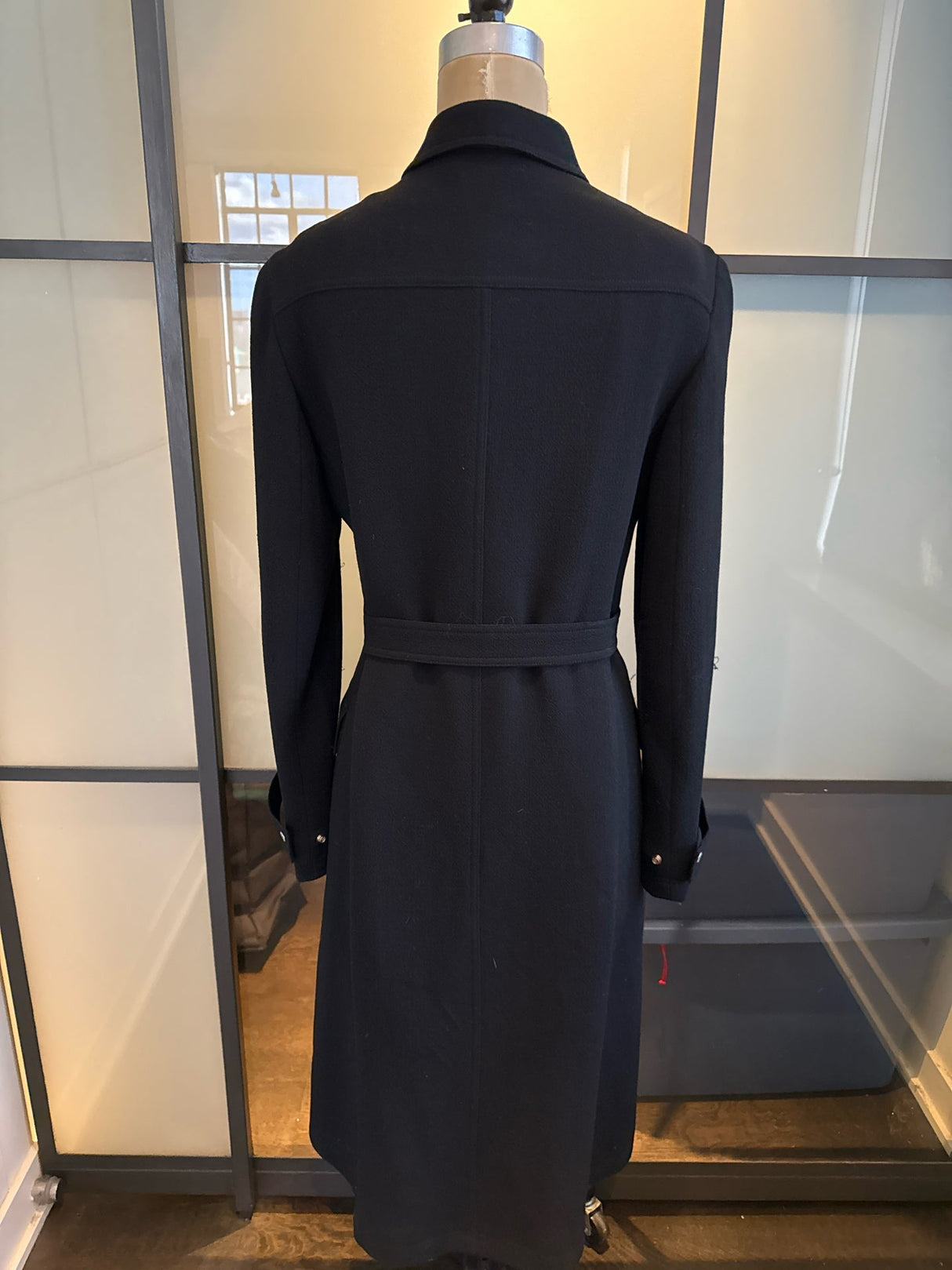 D&G Dolce & Gabbana Black Wool Crepe Coat Silver Snaps