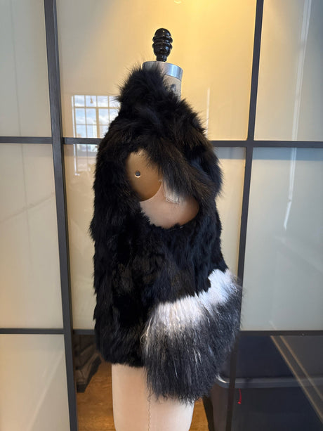 Adrienne Landau Size S Black & White Fox Rabbit Lamb Fur Vest