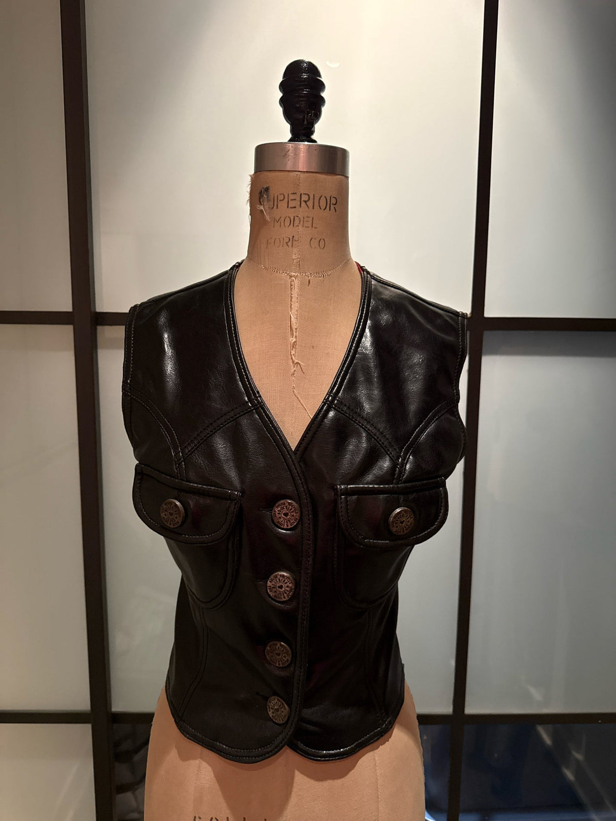 Moschino Size 10 Black Faux Leather Vest Vintage