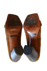 Dolce & Gabbana brown suede square toe heels with grommets (36)