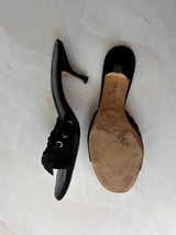 Coach US 9.5 Black Suede Open Toe Kitten Heel Mule