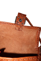 Fendi baguette whipstich tan brown leather bag