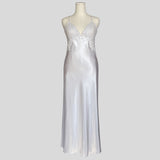 Backless floral appliqué bridal gown