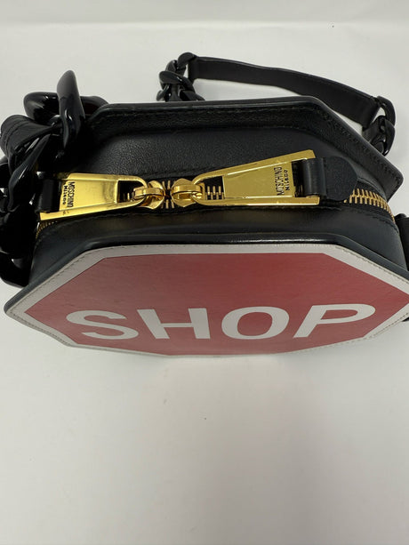 Moschino Leather Black Red SHOP Crossbody Bag Purse