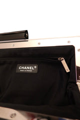 Chanel white leather resin logo clutch bag