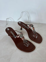 Manolo Blahnik EU 38 Chocolate Brown Leather Thong Sandal Kitten Heel