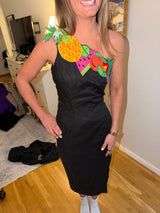 100% Linen black fruit dress