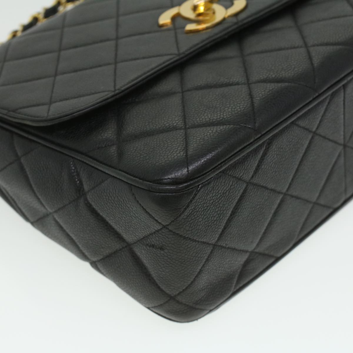 #53 Chanel Big Matelasse Turn Lock Shoulder Bag Caviar Skin Black