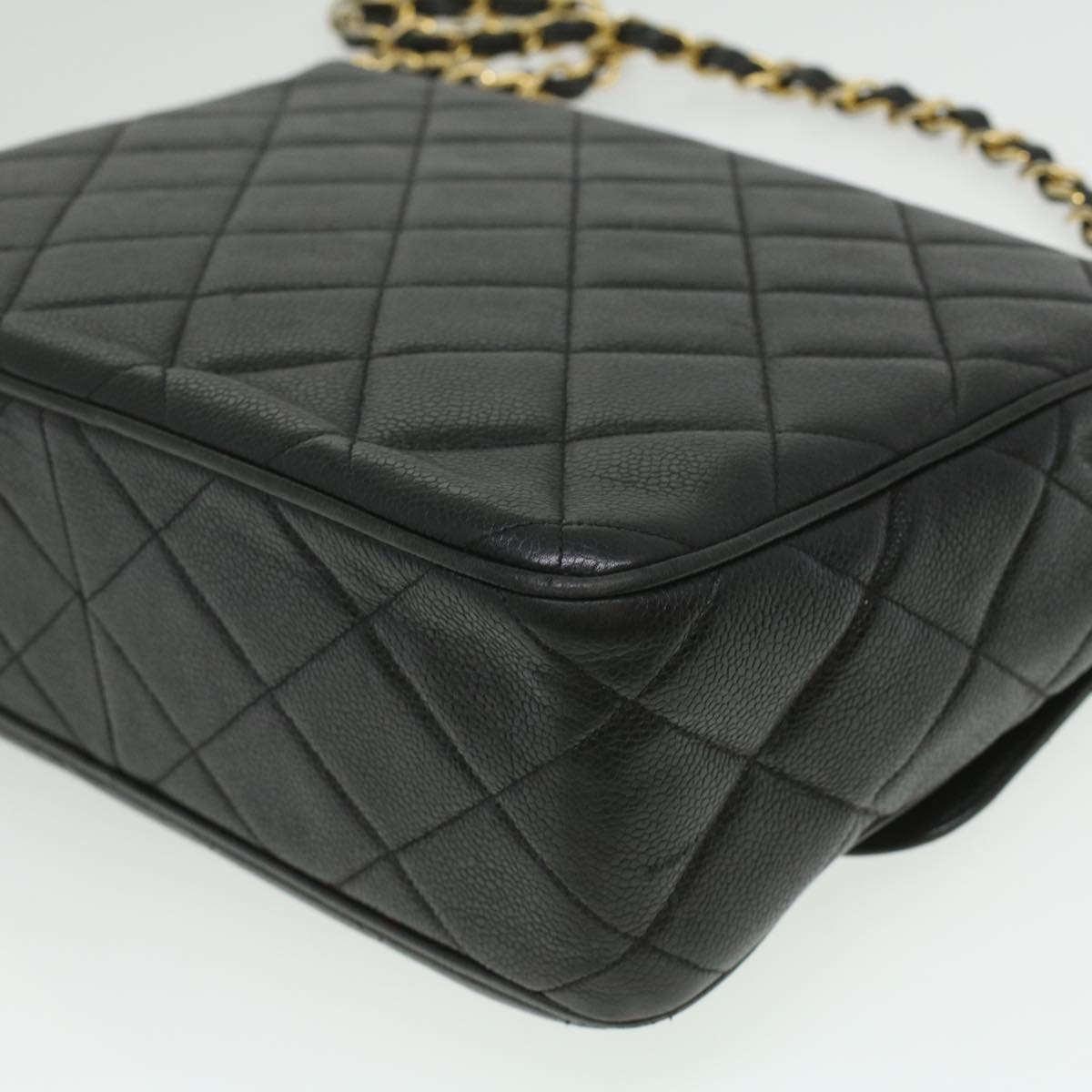 #53 Chanel Big Matelasse Turn Lock Shoulder Bag Caviar Skin Black