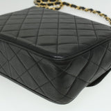 #53 Chanel Big Matelasse Turn Lock Shoulder Bag Caviar Skin Black