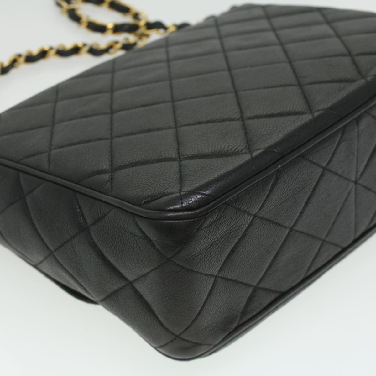 #53 Chanel Big Matelasse Turn Lock Shoulder Bag Caviar Skin Black