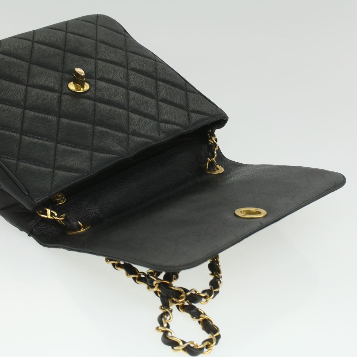 #53 Chanel Big Matelasse Turn Lock Shoulder Bag Caviar Skin Black
