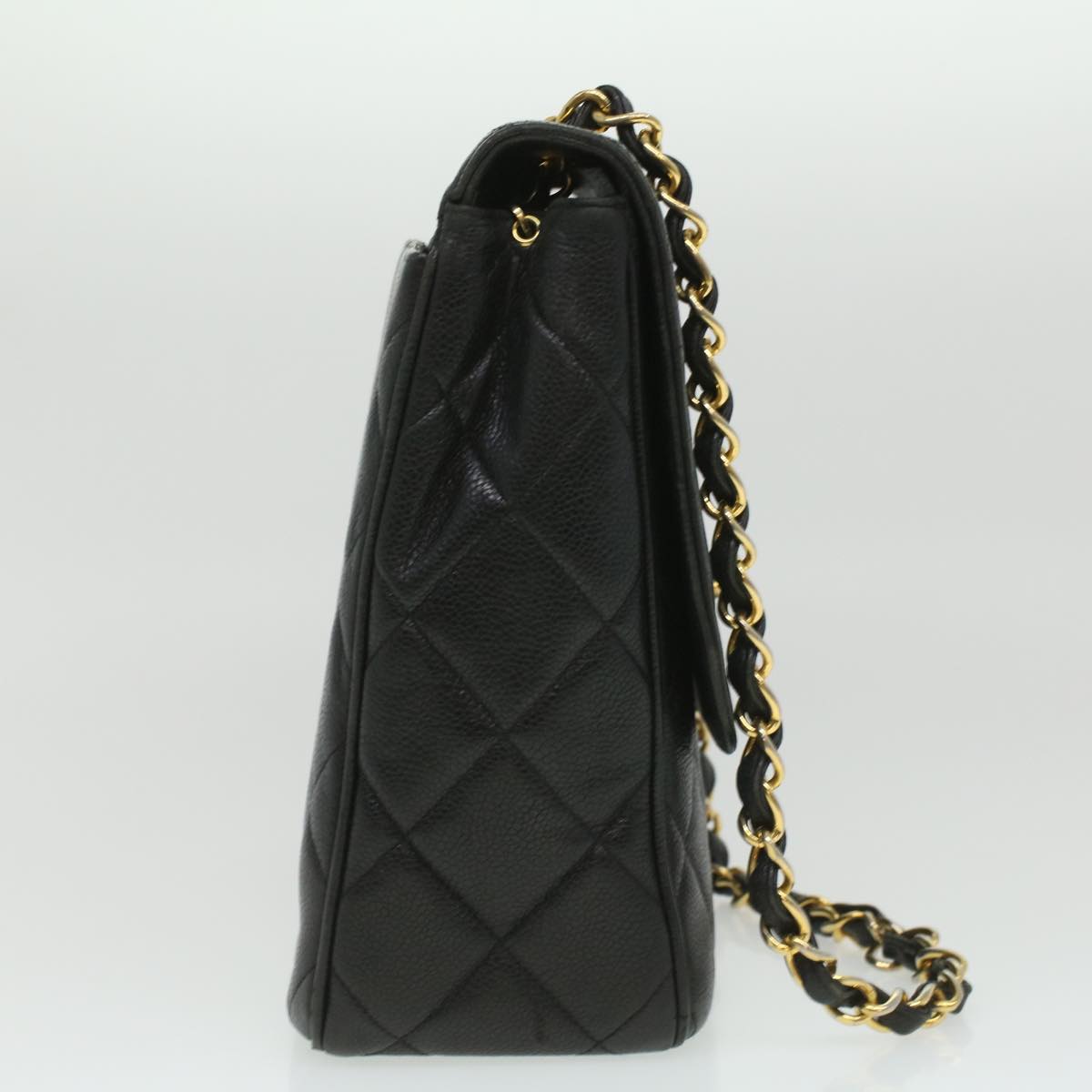 #53 Chanel Big Matelasse Turn Lock Shoulder Bag Caviar Skin Black