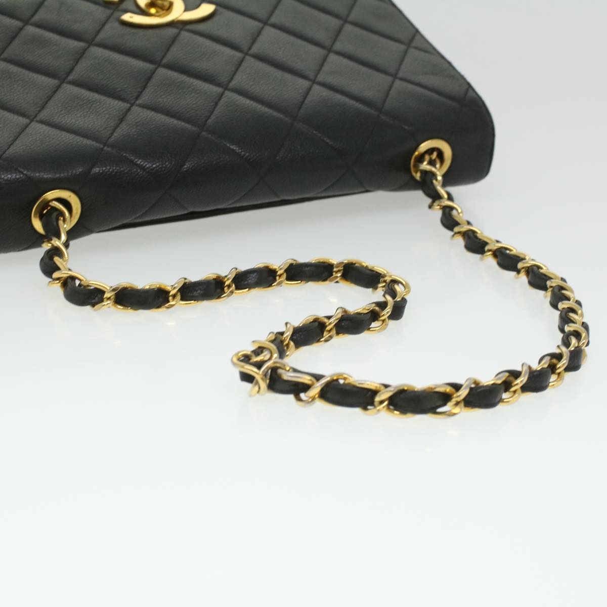 #53 Chanel Big Matelasse Turn Lock Shoulder Bag Caviar Skin Black