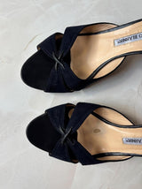 Manolo Blahnik EU 42 Navy Suede Crossover Open Toe Kitten Heel Mule
