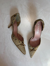 Prada EU 37.5 Authentic Light Brown Suede Pointed Toe Kitten Heel Mule